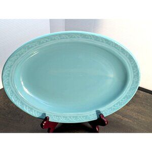 Scarce Vintage Buffalo China Turquoise Restaurant Ware Art Pottery Platter W/ Em